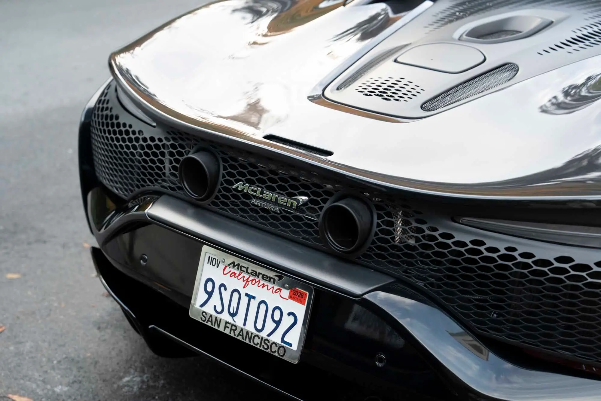 McLaren Artura rear deck, exhausts and badge