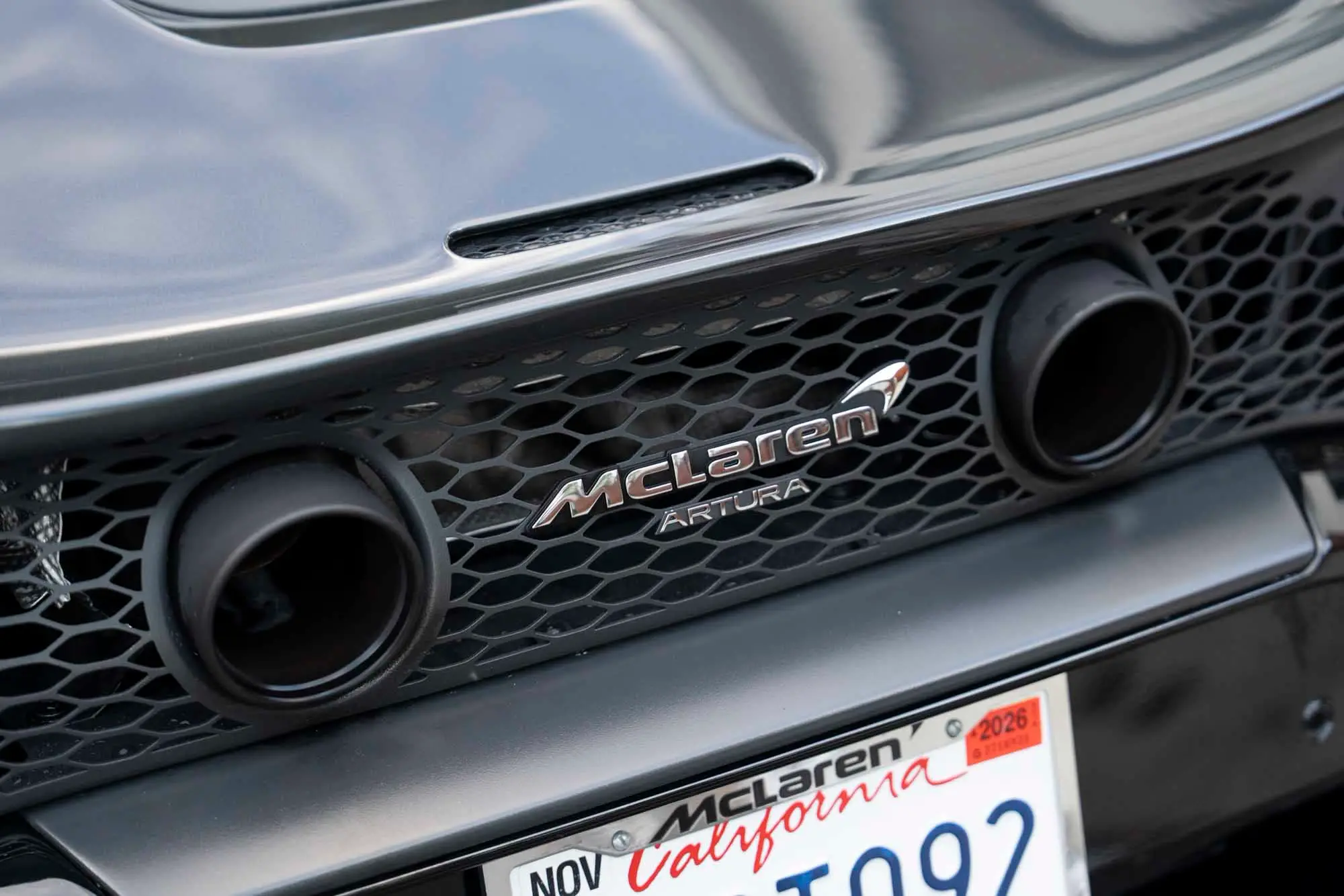 McLaren Artura rear badge and exhausts