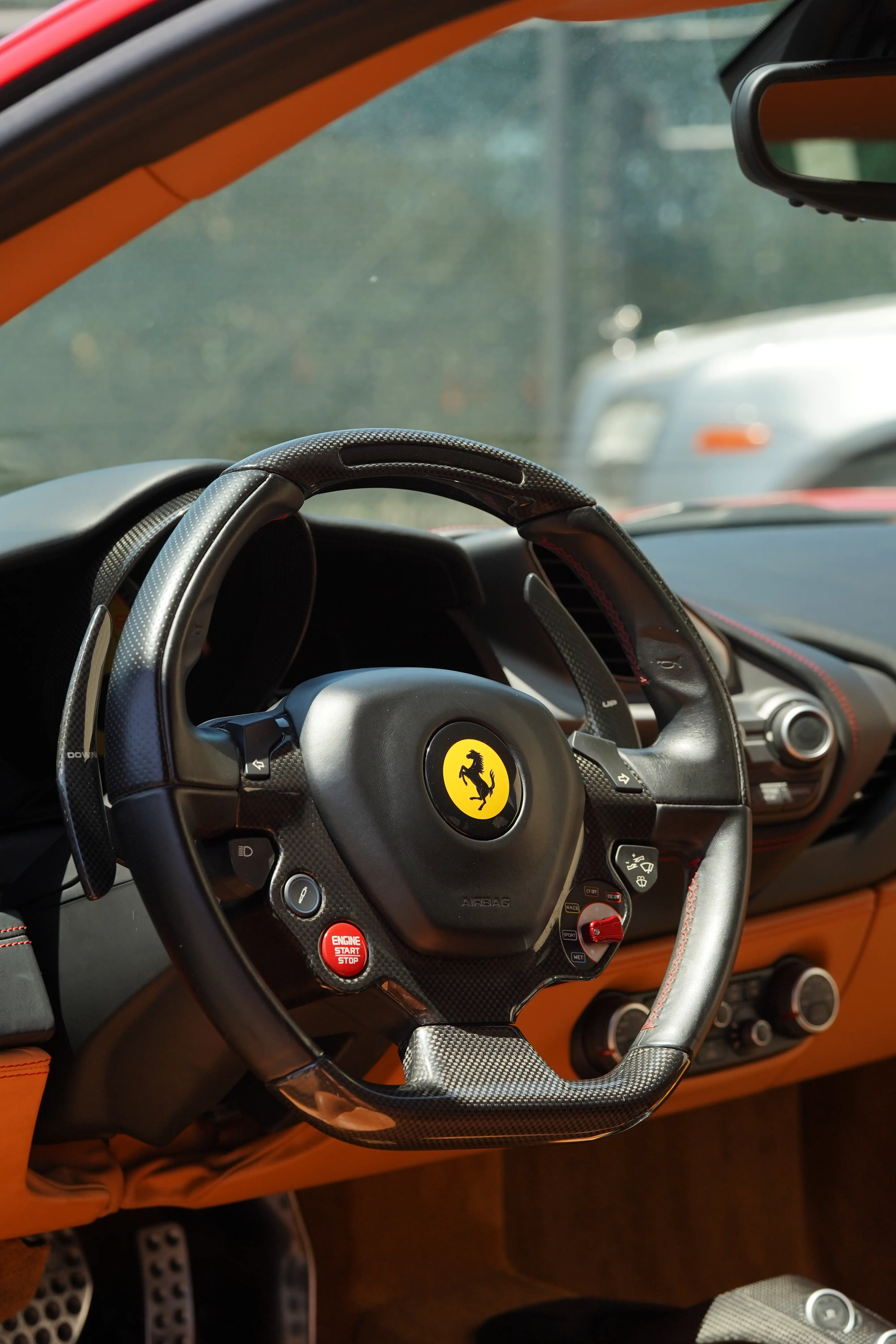 Ferrari steering wheel after an interior detail