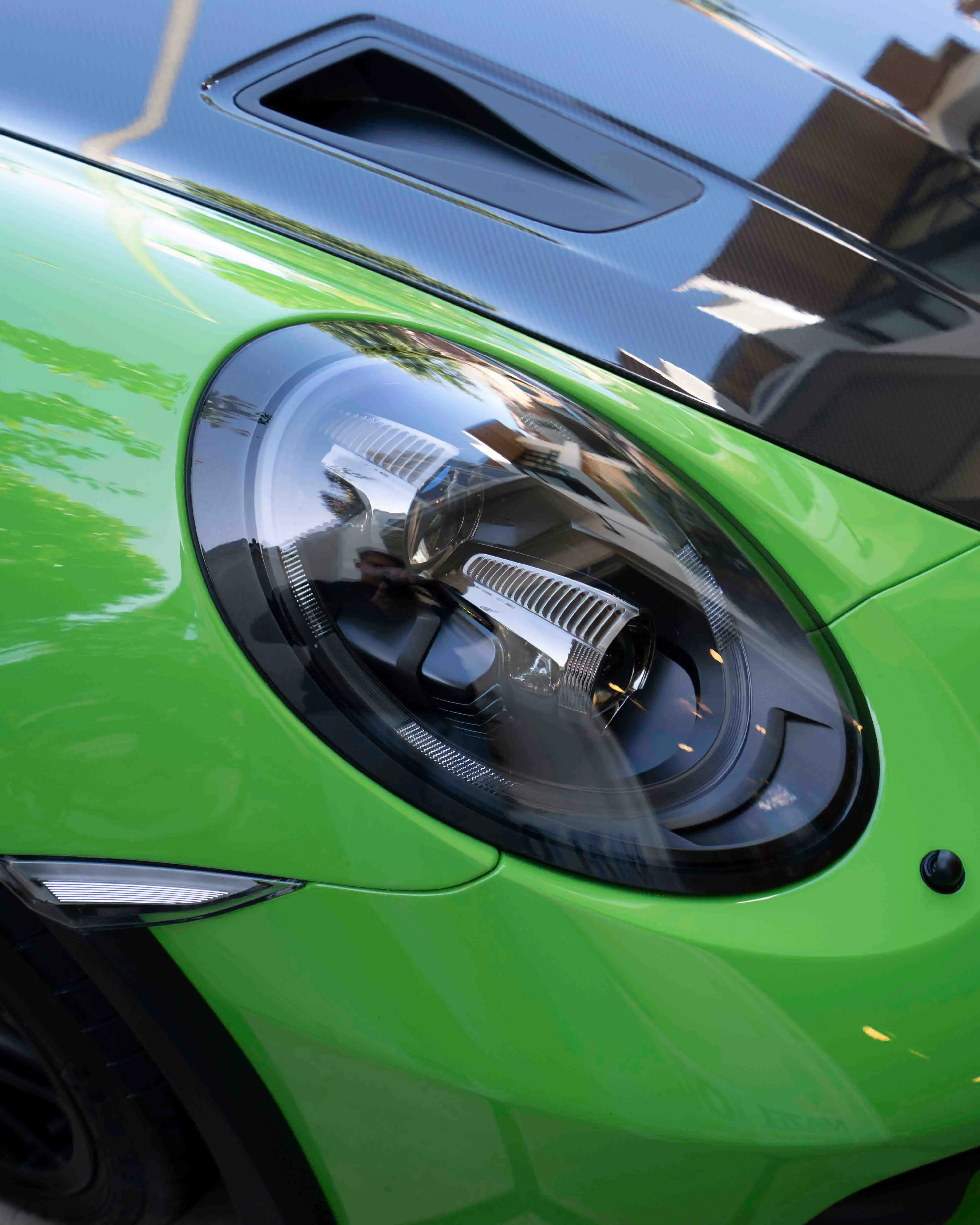 Detailed headlight on a Porsche 911 GT3 RS