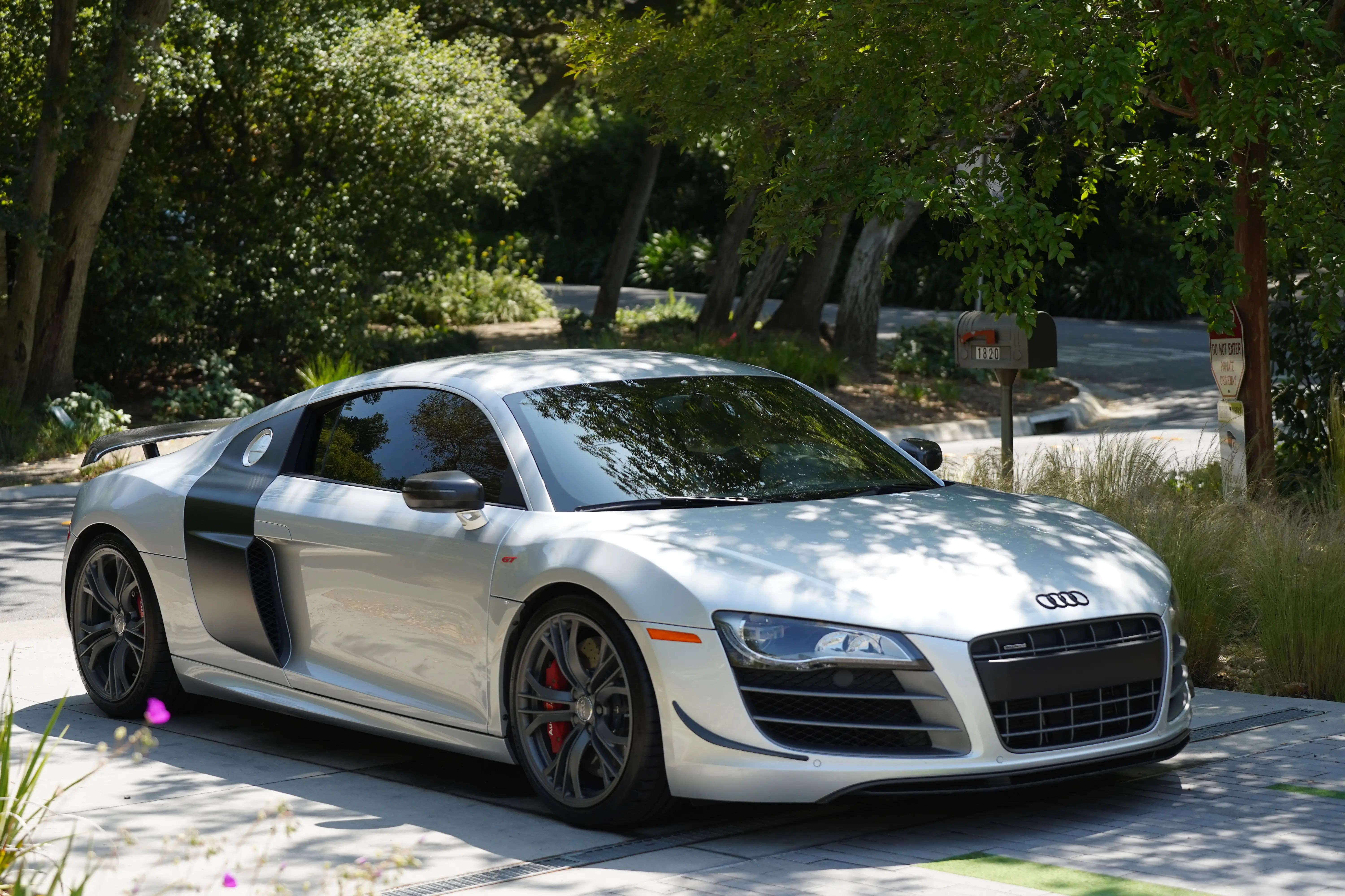 White Audi R8 GT freshly detailed under the trees