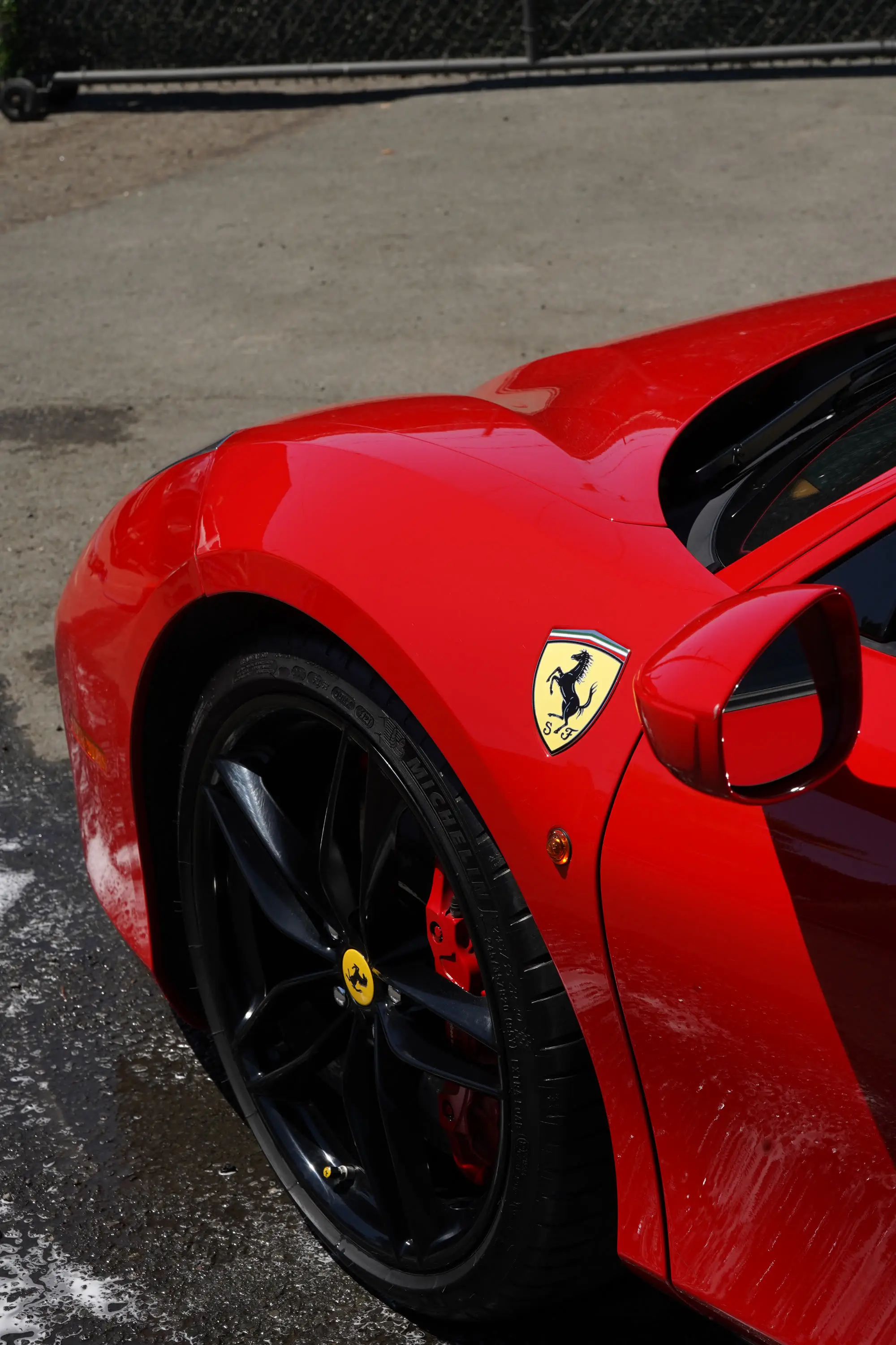 Ferrari 488 GTB front fender, wheel, and shield badge
